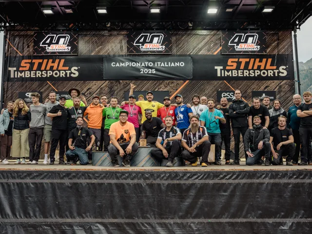 Michel Perrin, campione italiano 2025 di Stihl Timbersports